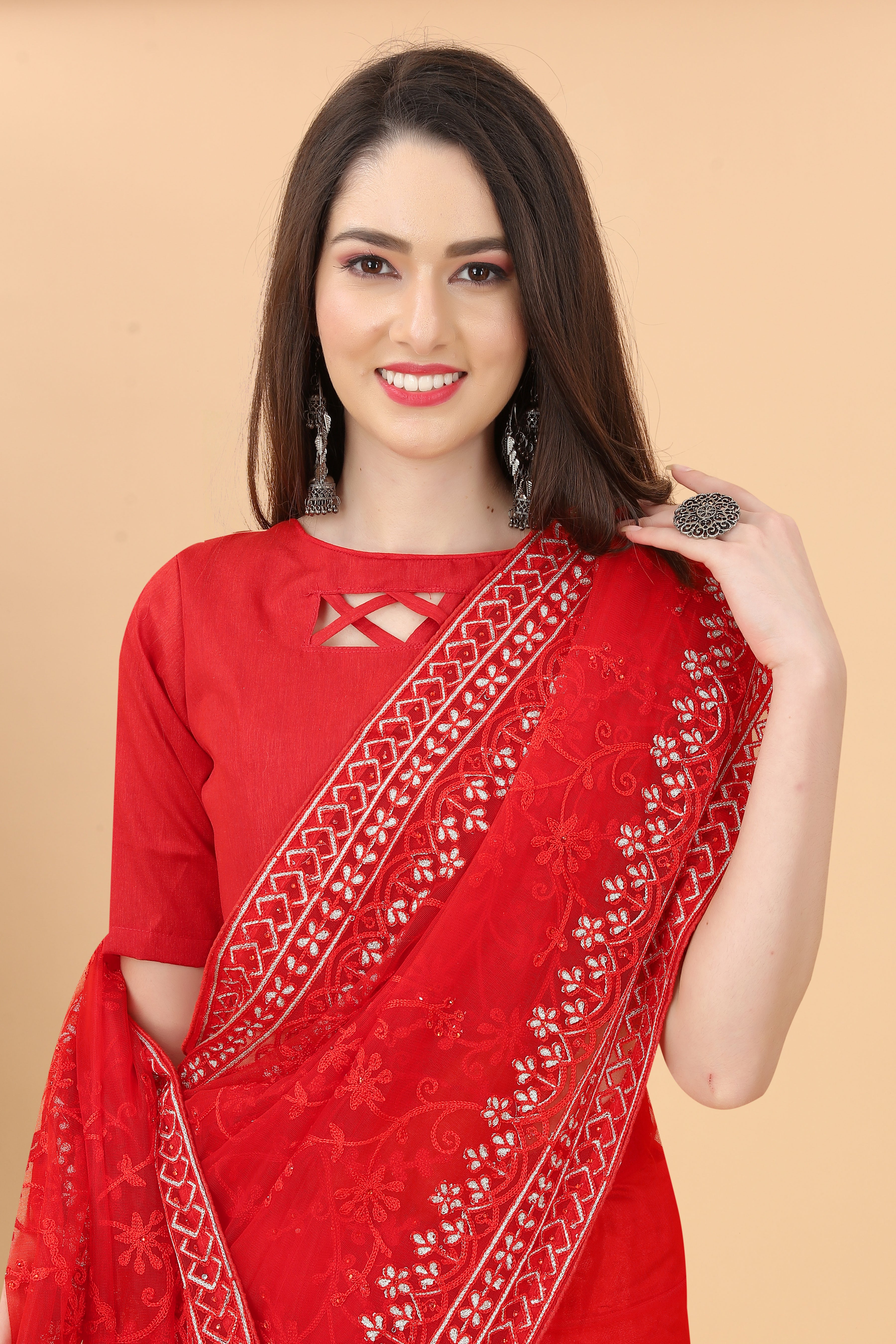 heavy butterfly net saree with aari embroidery and diamond work