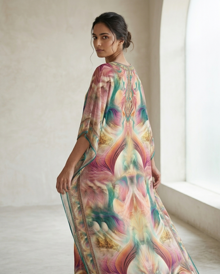 Premium Digital Print Georgette Kaftan – Designer Printed Flowing Kaftan for Women