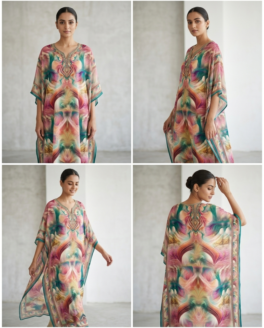 Premium Digital Print Georgette Kaftan – Designer Printed Flowing Kaftan for Women