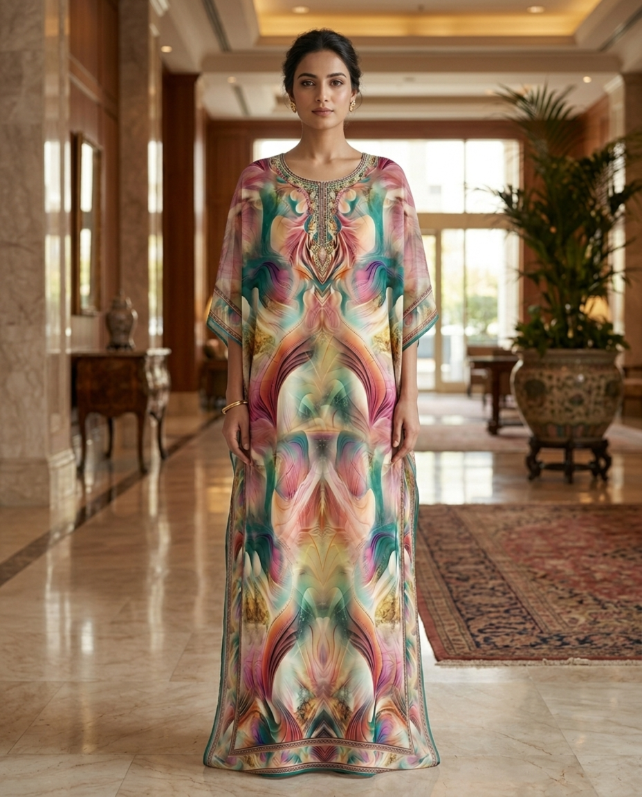 Premium Digital Print Georgette Kaftan – Designer Printed Flowing Kaftan for Women