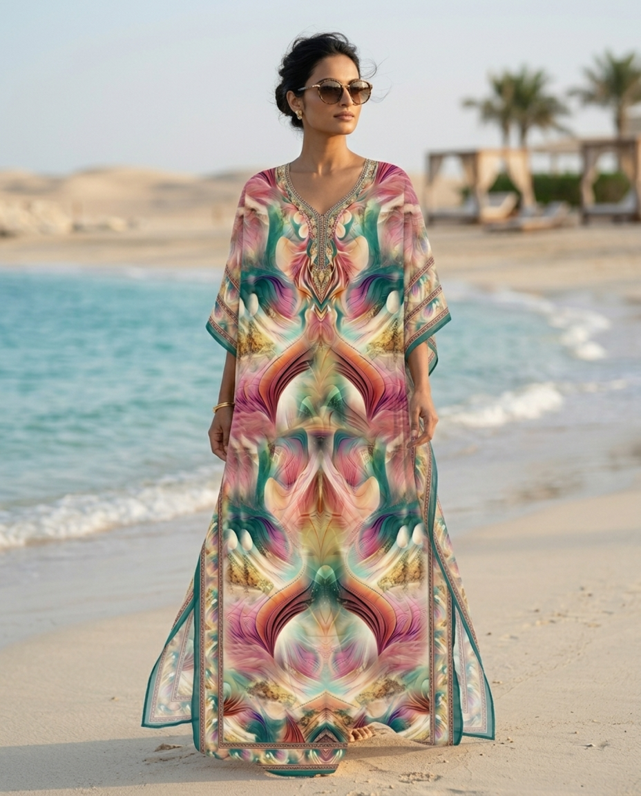 Premium Digital Print Georgette Kaftan – Designer Printed Flowing Kaftan for Women