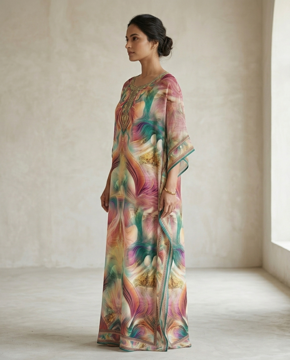 Premium Digital Print Georgette Kaftan – Designer Printed Flowing Kaftan for Women