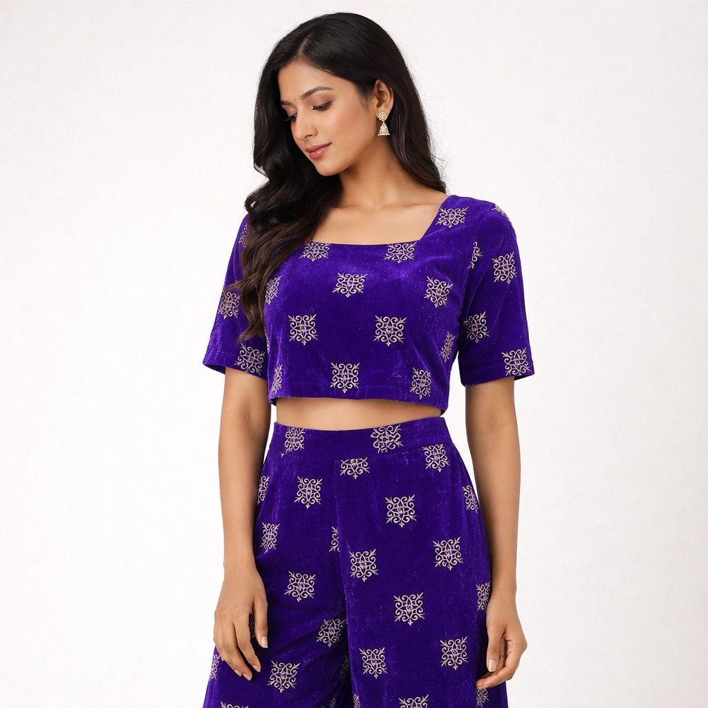 Lavender Kite Embroidery Velvet Fabric – Designer Work | 1 Meter