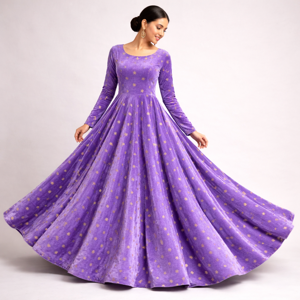 Lavender Star Embroidery Fabric – Designer Embroidered Fabric for Lehenga, Blouse & Kurti – 44 Inch Width – 1 Meter
