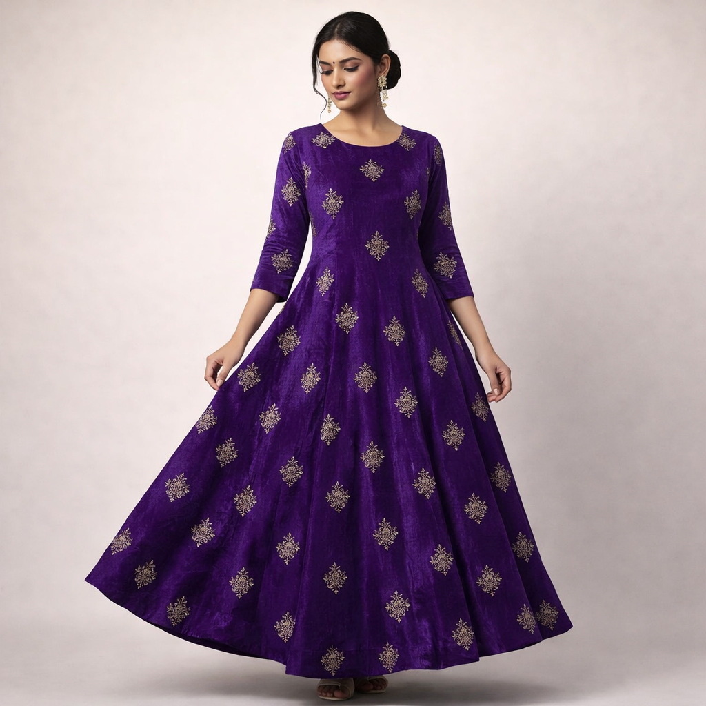 Lavender Kite Embroidery Velvet Fabric – Designer Work | 1 Meter