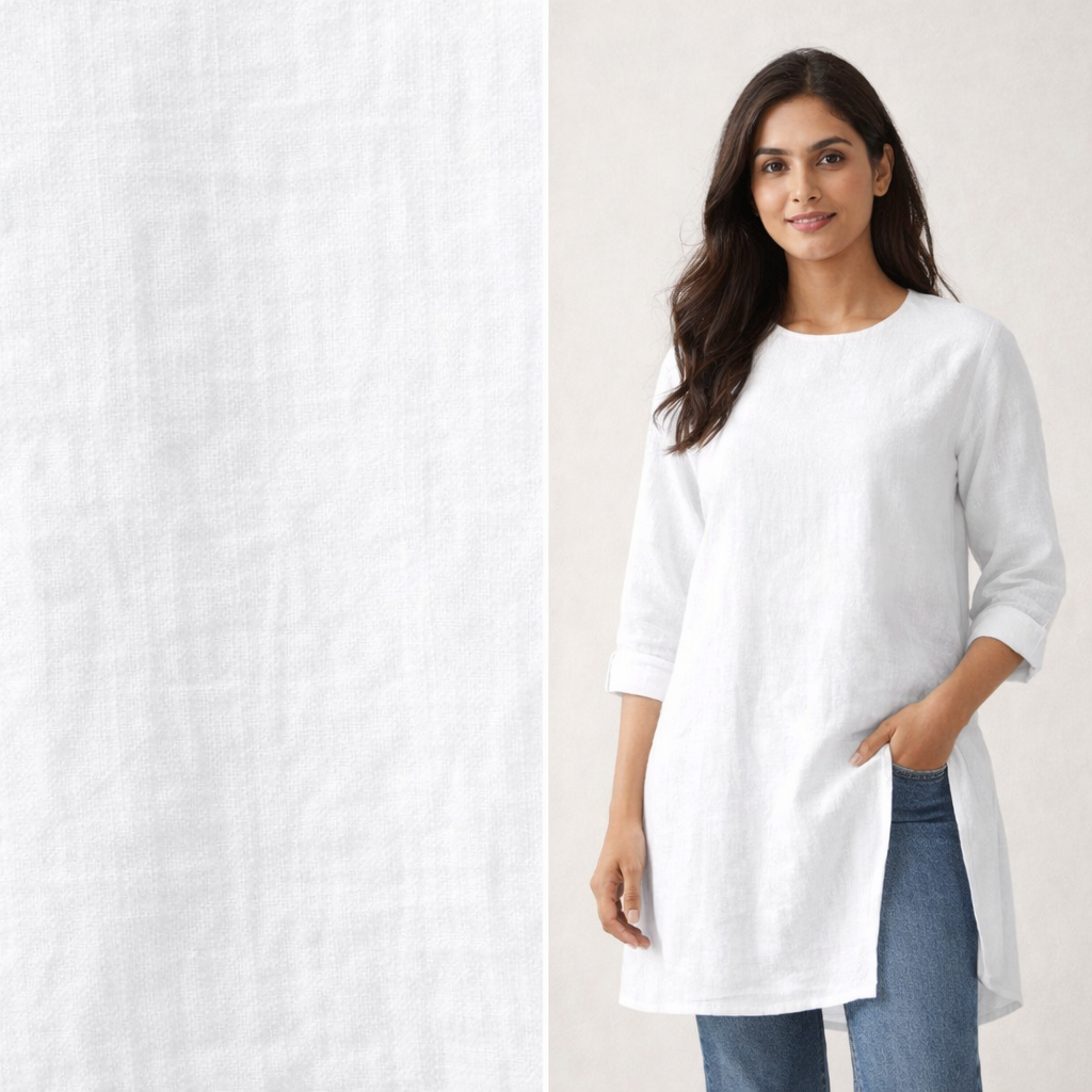 White Linen Fabric – 5 Meter Premium Breathable Linen for Kurti, Saree & Suit