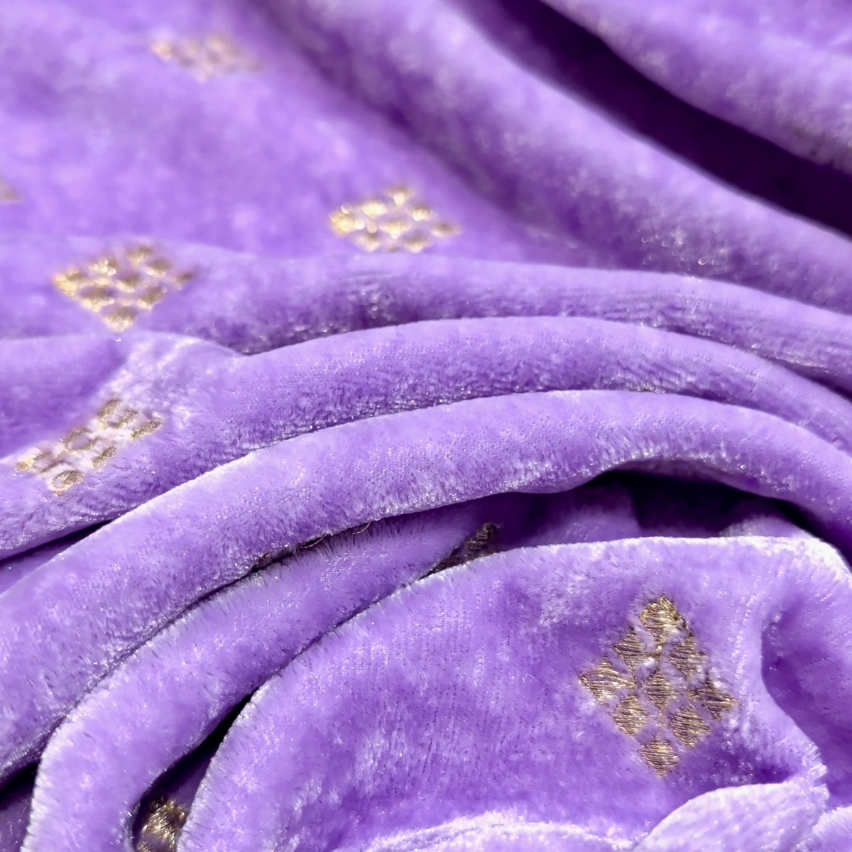 Lavender Square Embroidery Velvet Fabric – Designer Work | 1 Meter