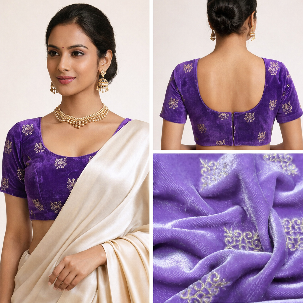 Lavender Kite Embroidery Velvet Fabric – Designer Work | 1 Meter