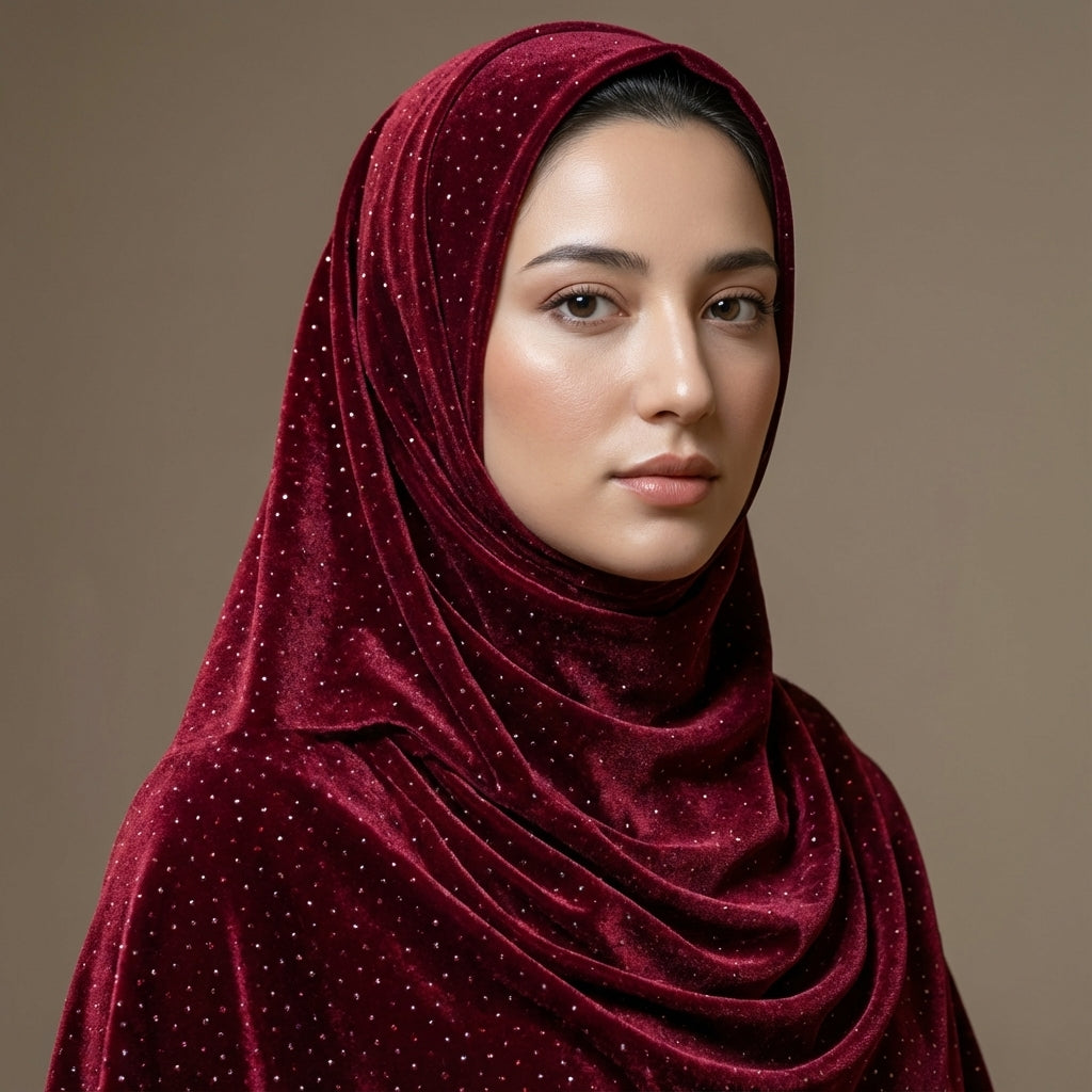 Sparkle Velvet Maroon Hijab – 1.50 Meter Elegant Shimmer Modest Scarf