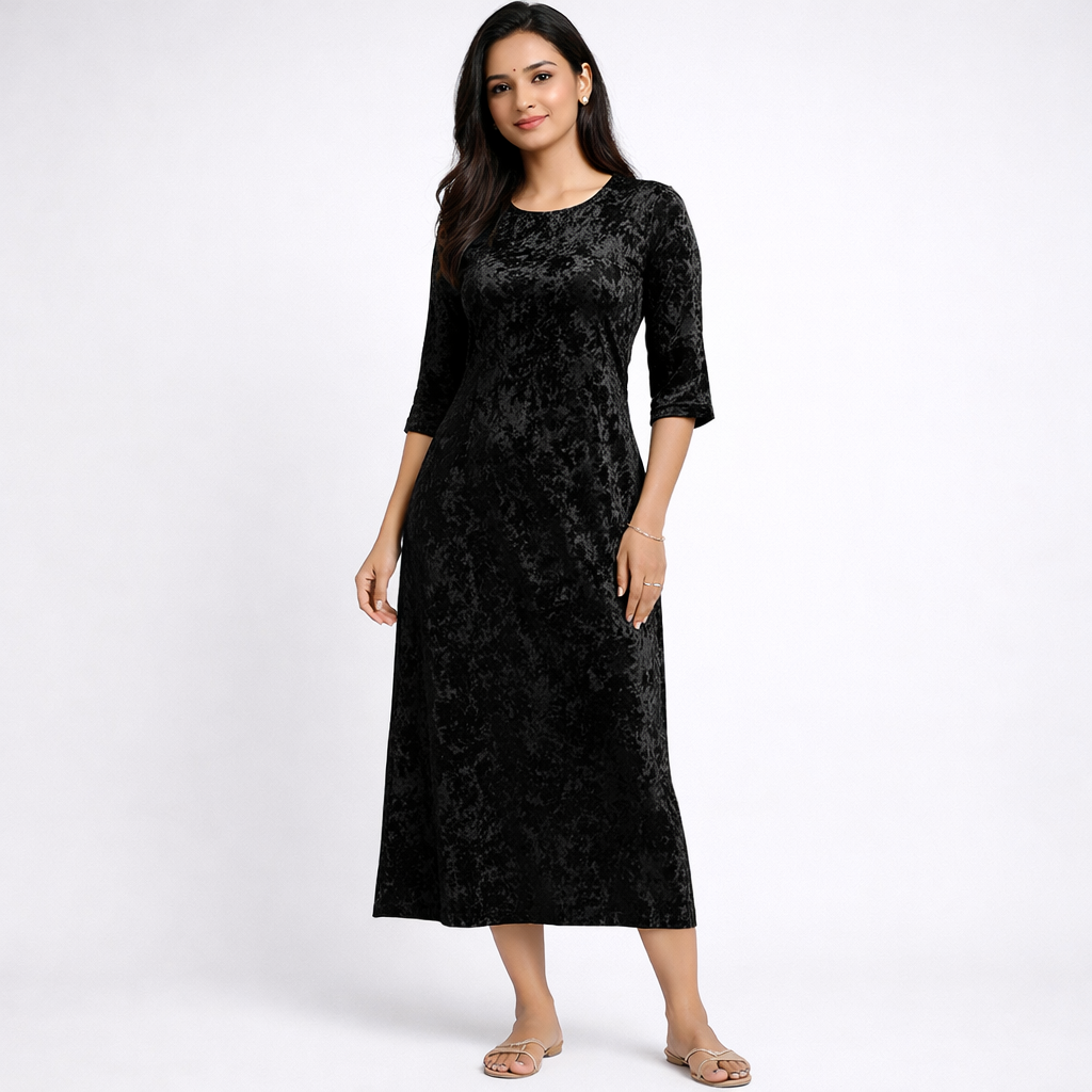 Black Crush Velvet Fabric – Premium Soft Texture | By Meter
