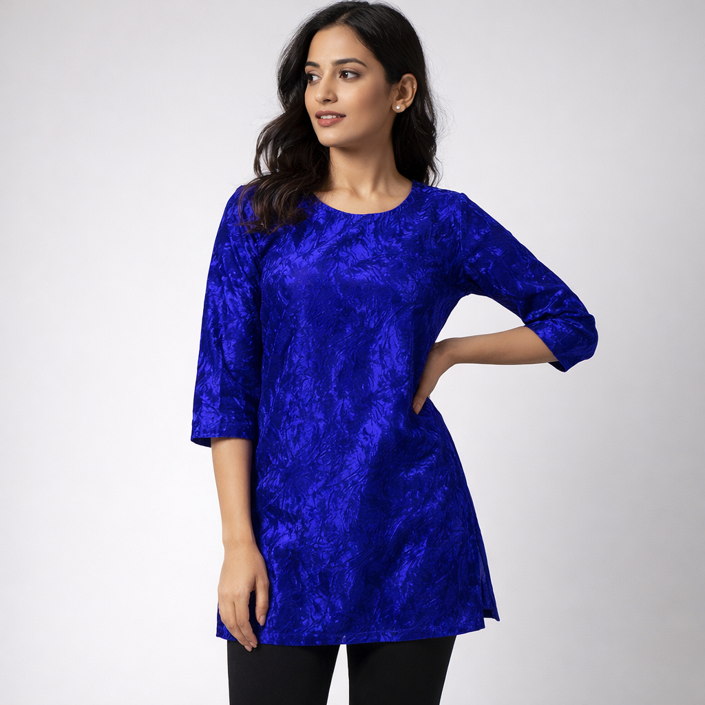 Royal Blue Crush Velvet Fabric – Premium Soft Texture | By Meter