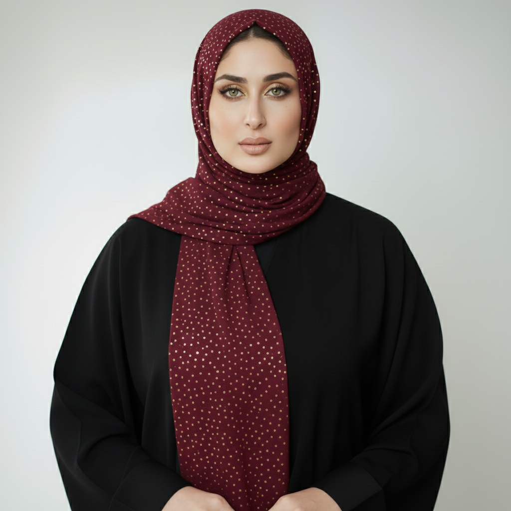 Sparkle Georgette Maroon Hijab – 2.50 Meter Elegant Shimmer Modest Scarf