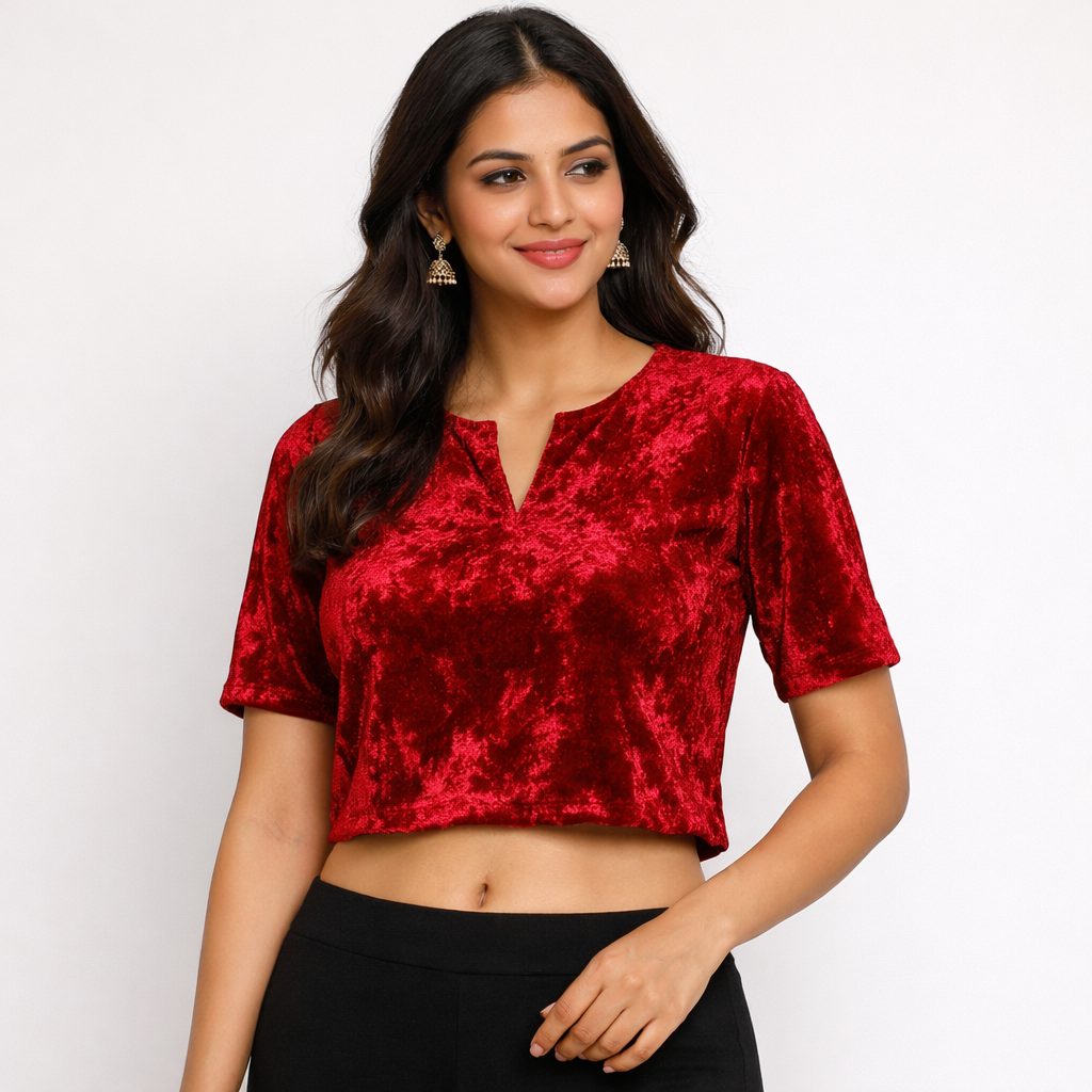 Maroon Crush Velvet Fabric – Premium Soft Texture | By Meter