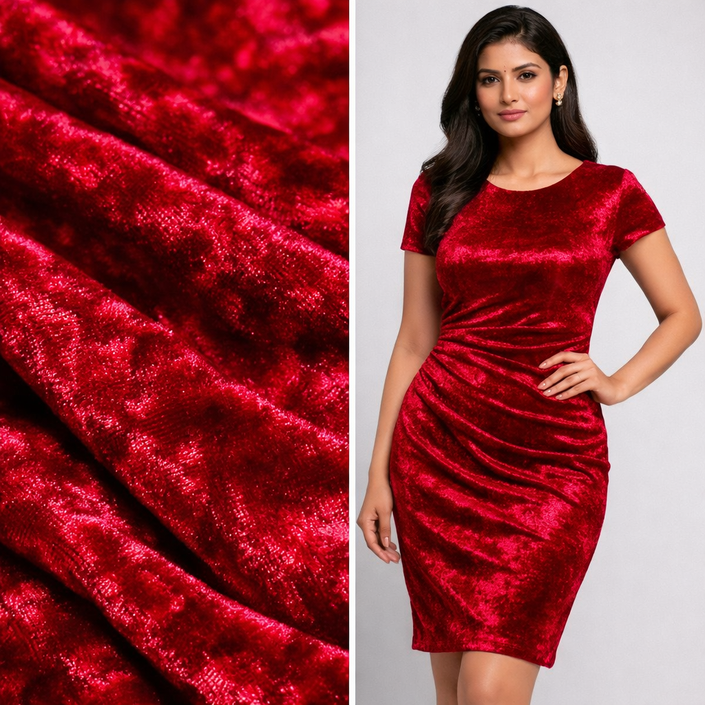 Maroon Crush Velvet Fabric – Premium Soft Texture | By Meter