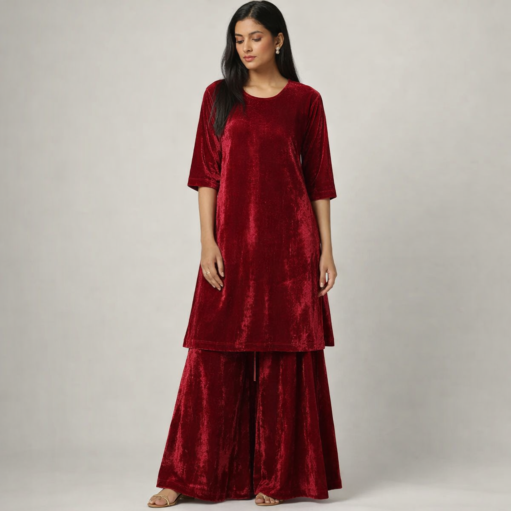 Solid Velvet Fabric for Blouse – Plain Unstitched Velvet Cloth – Maroon – 1 Meter