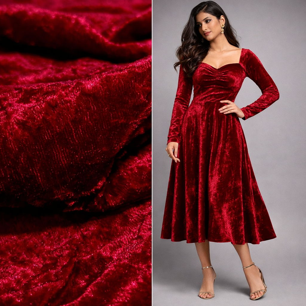 Maroon Crush Velvet Fabric – Premium Soft Texture | By Meter