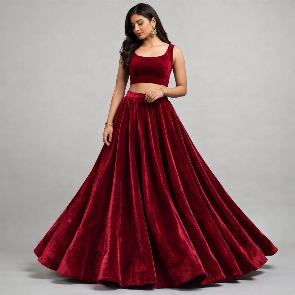 Solid Velvet Fabric for Blouse – Plain Unstitched Velvet Cloth – Maroon – 1 Meter