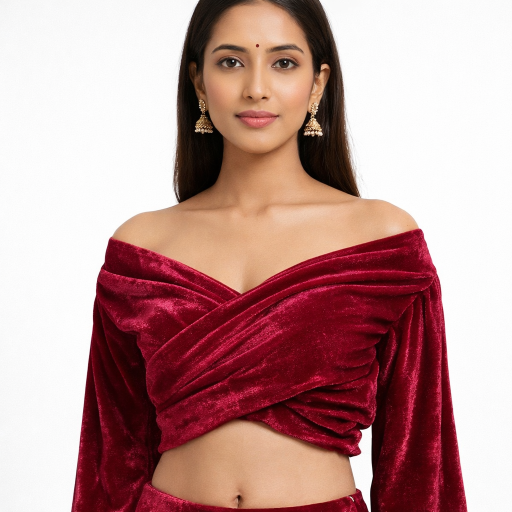 Solid Velvet Fabric for Blouse – Plain Unstitched Velvet Cloth – Maroon – 1 Meter