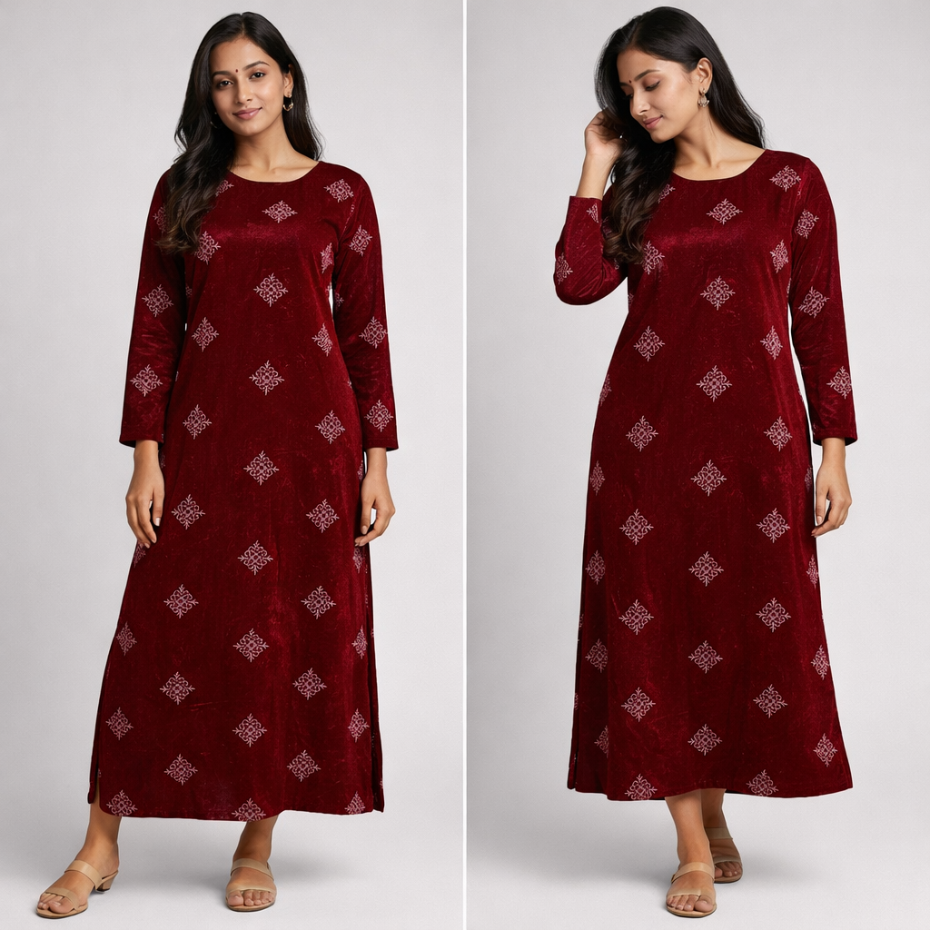 Maroon Kite Embroidery Velvet Fabric – Designer Work | 1 Meter