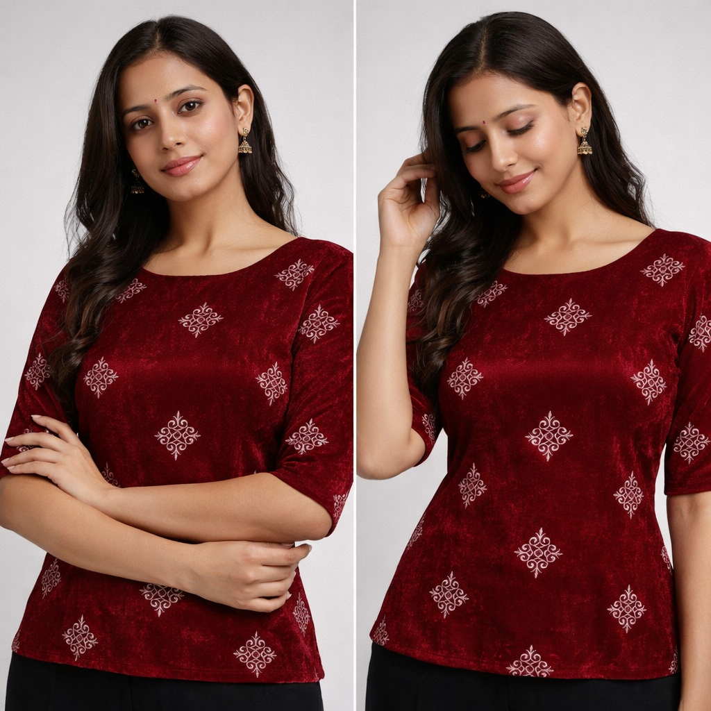 Maroon Kite Embroidery Velvet Fabric – Designer Work | 1 Meter