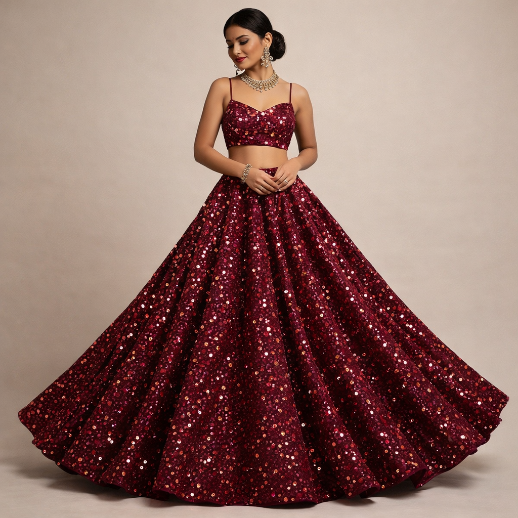 Maroon Sequin Velvet Fabric – Premium Party Wear Finish | 1 Meter