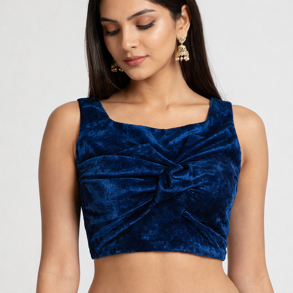 Solid Velvet Fabric for Blouse – Plain Unstitched Velvet Cloth – Midnight Blue – 1 Meter
