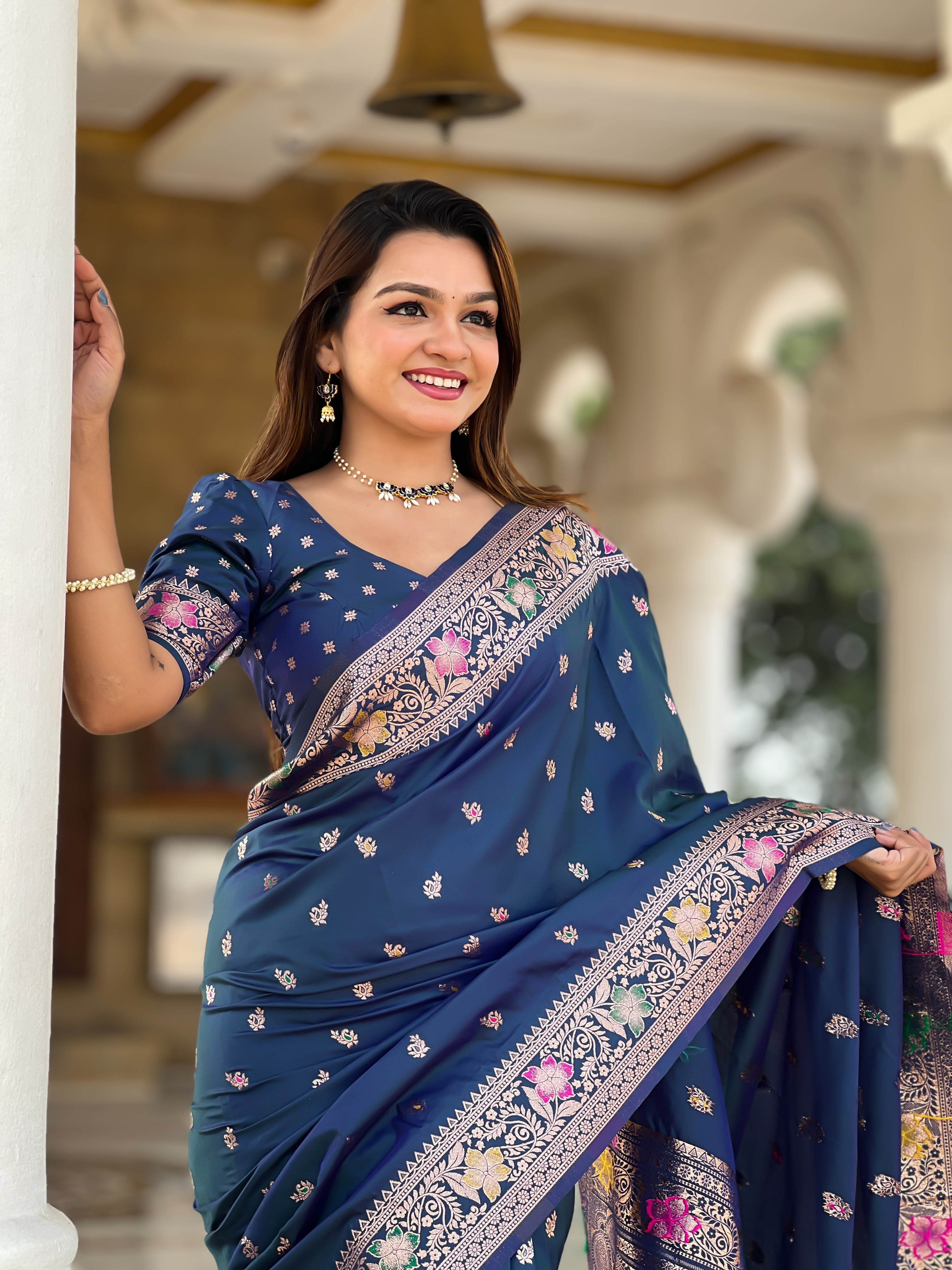 luxury soft banarasi silk saree with zari and meenakari weaving rich pallu and tassels