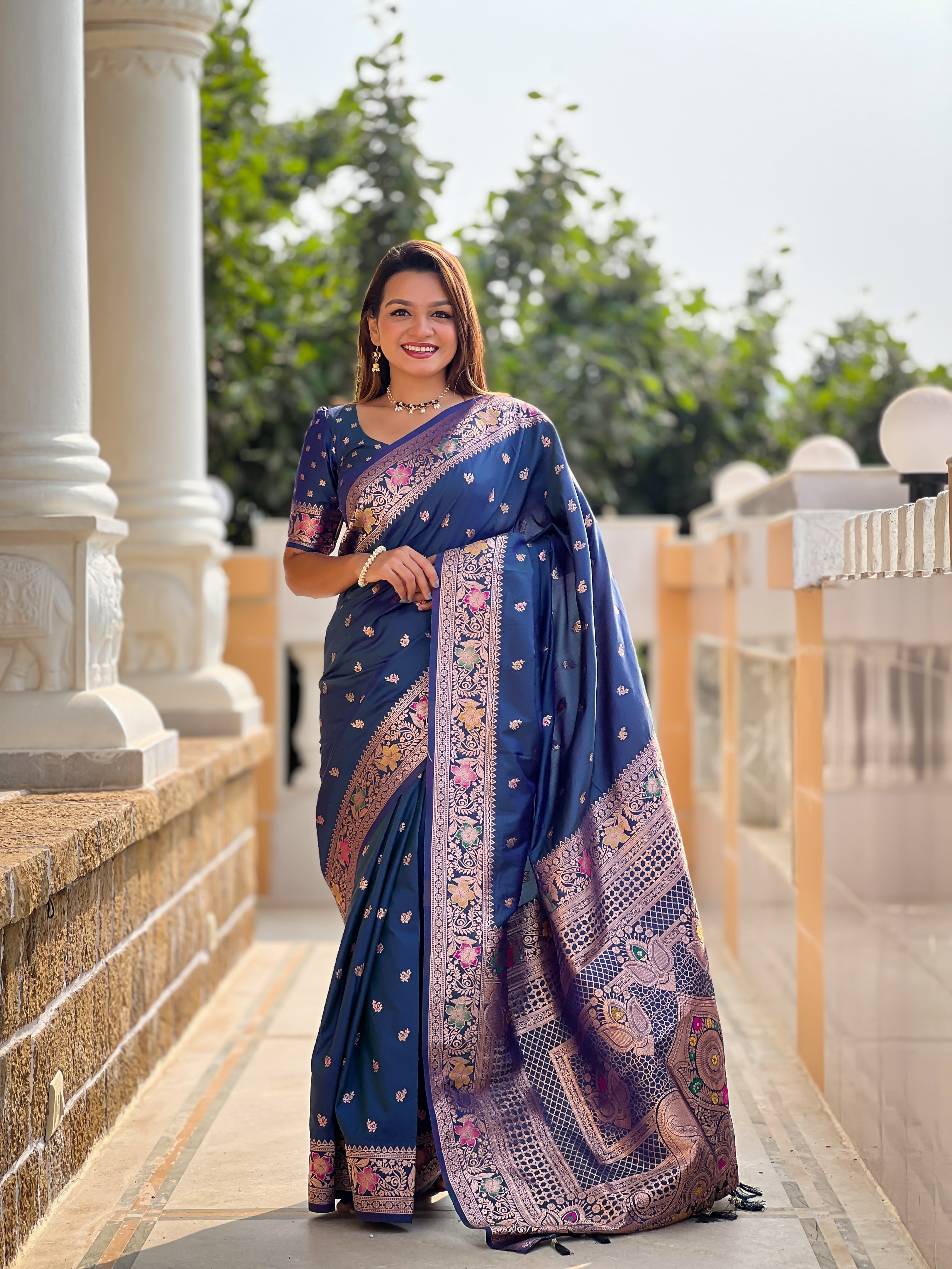 luxury soft banarasi silk saree with zari and meenakari weaving rich pallu and tassels