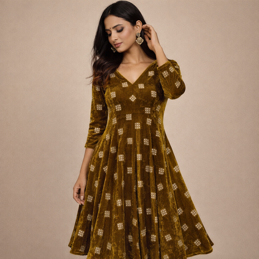 Buy Mustard Square Embroidery Velvet Fabric 1 Meter Online | Weave Store