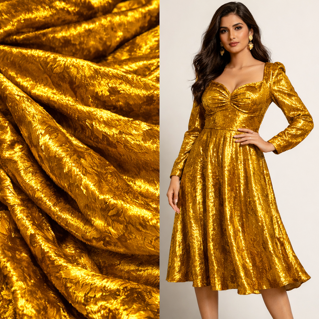 Mustard Crush Velvet Fabric – Premium Soft Texture | By Meter