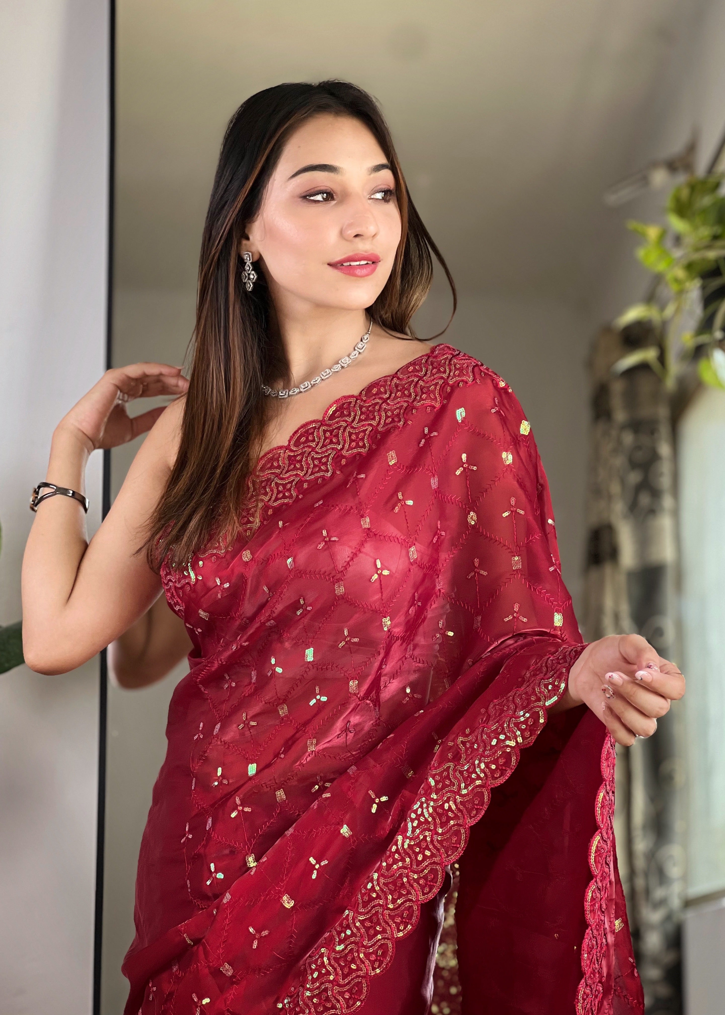 soft zimmy choo silk saree with designer sequin thread embroidery and cutwork