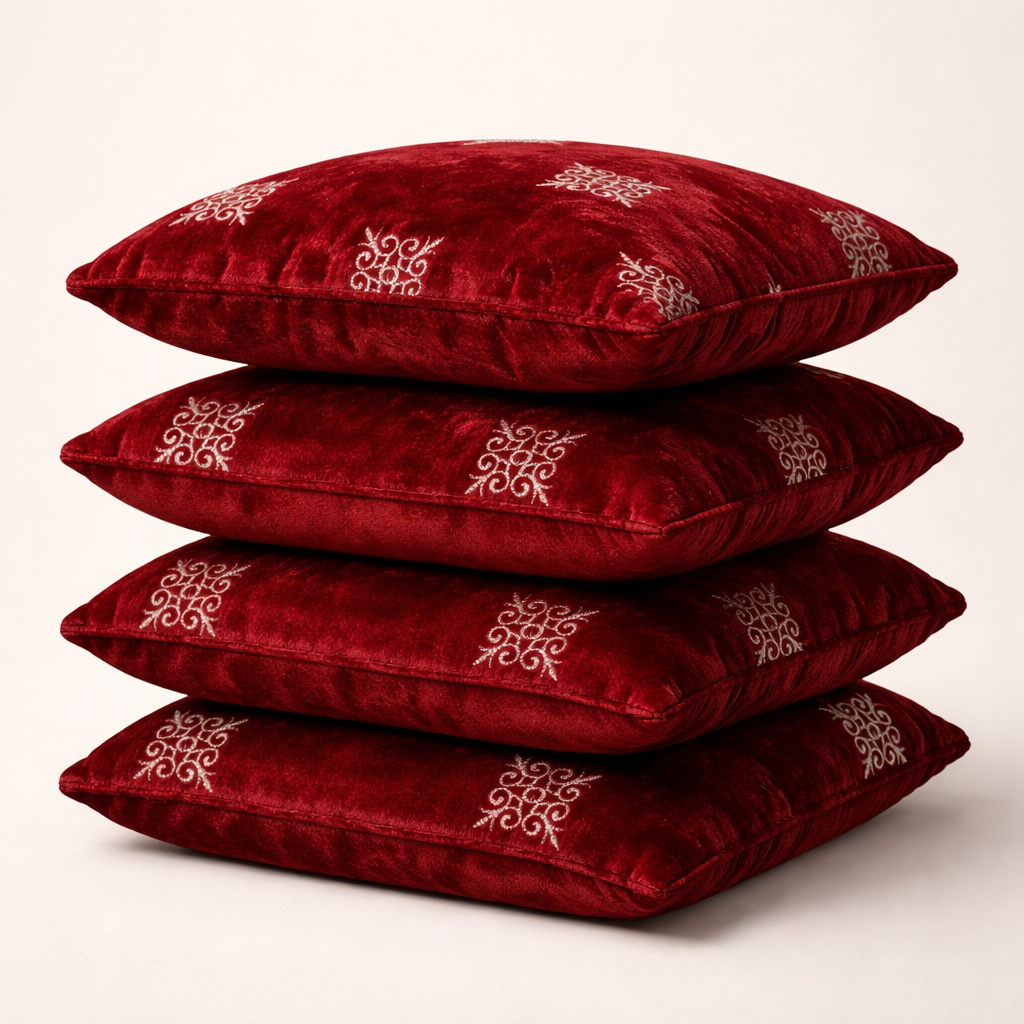 Maroon Kite Embroidery Velvet Fabric – Designer Work | 1 Meter