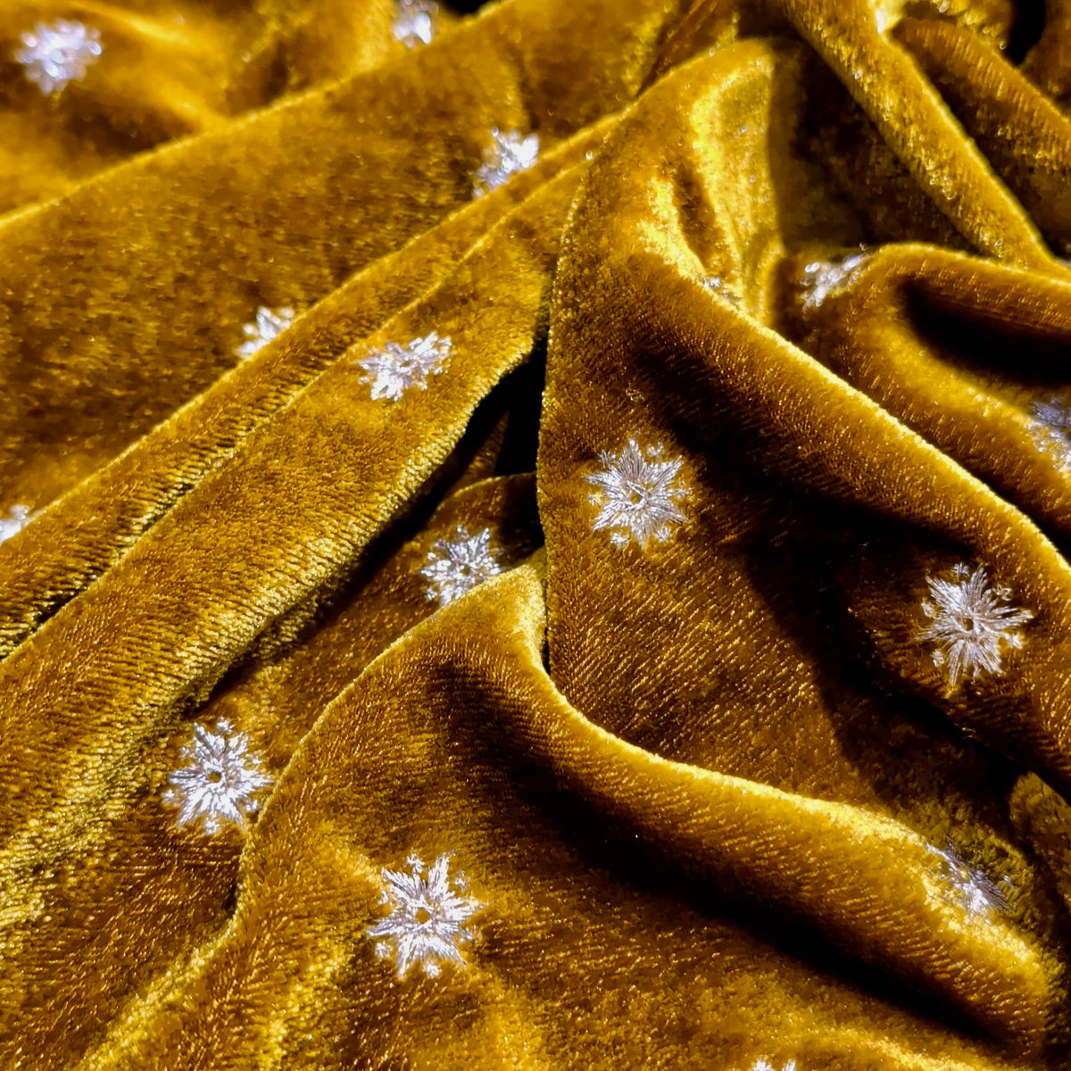 Mustard Star Embroidery Fabric – Designer Embroidered Fabric for Lehenga, Blouse & Kurti – 44 Inch Width – 1 Meter