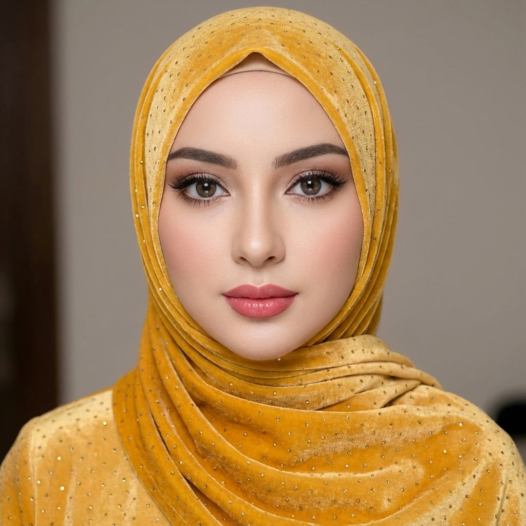 Sparkle Velvet Gold Hijab – 1.50 Meter Elegant Shimmer Modest Scarf
