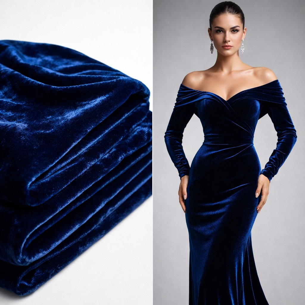Solid Velvet Fabric for Blouse – Plain Unstitched Velvet Cloth – Navy Blue – 1 Meter