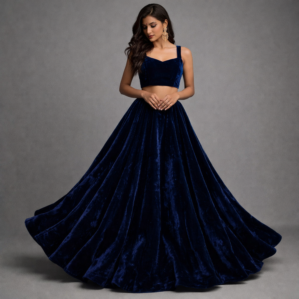 Solid Velvet Fabric for Blouse – Plain Unstitched Velvet Cloth – Navy Blue – 1 Meter