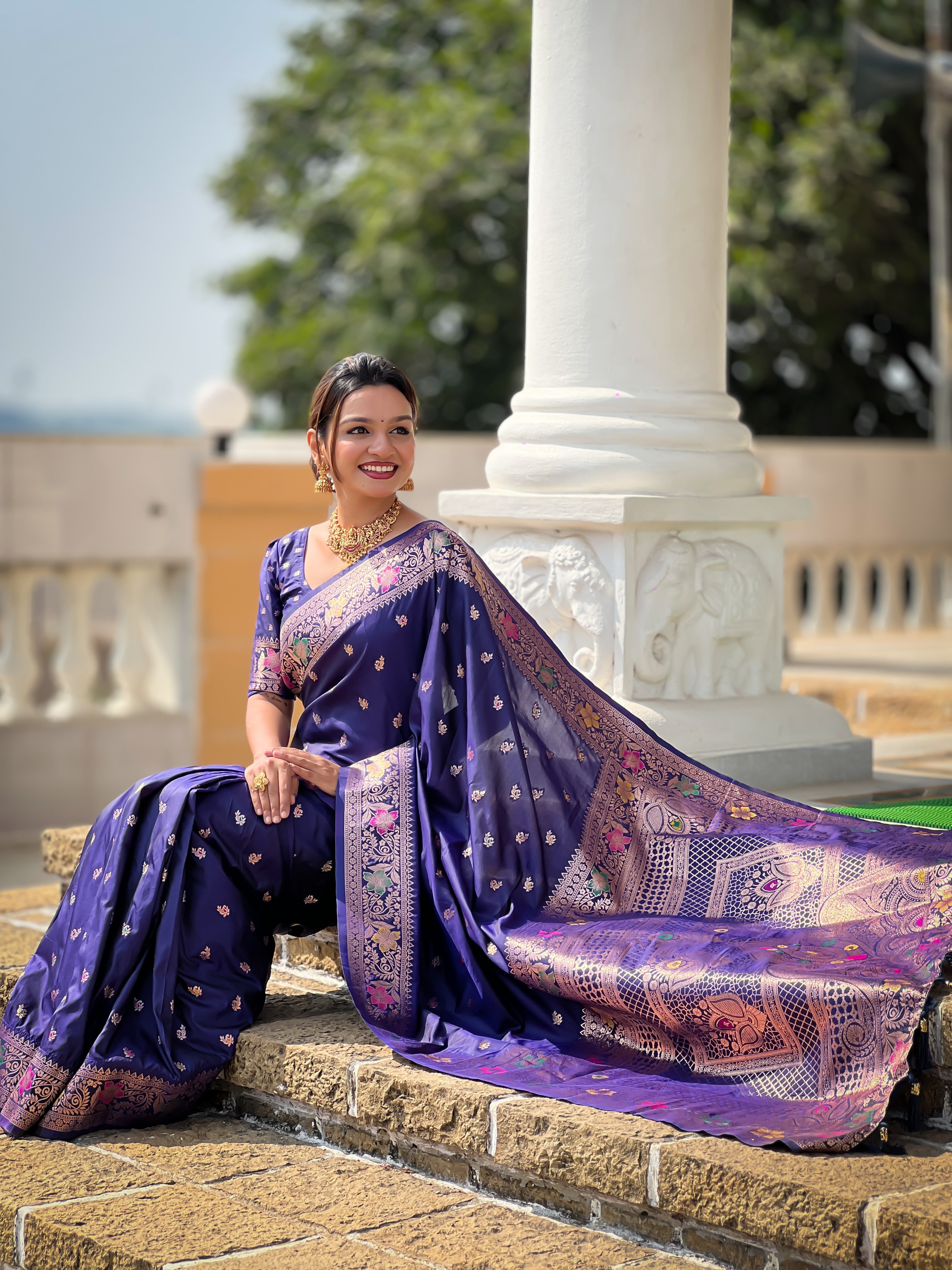 luxury soft banarasi silk saree with zari and meenakari weaving rich pallu and tassels