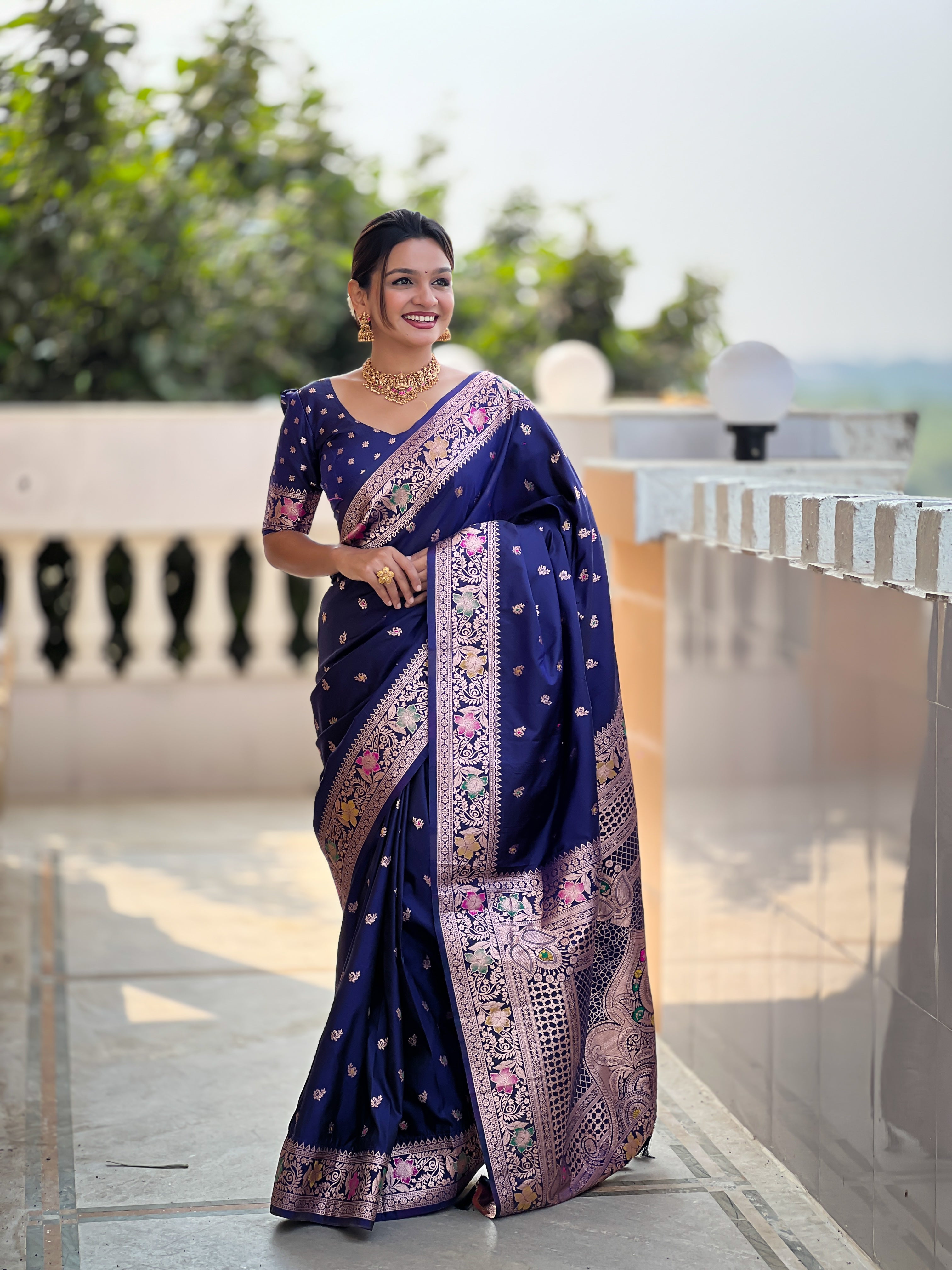 luxury soft banarasi silk saree with zari and meenakari weaving rich pallu and tassels