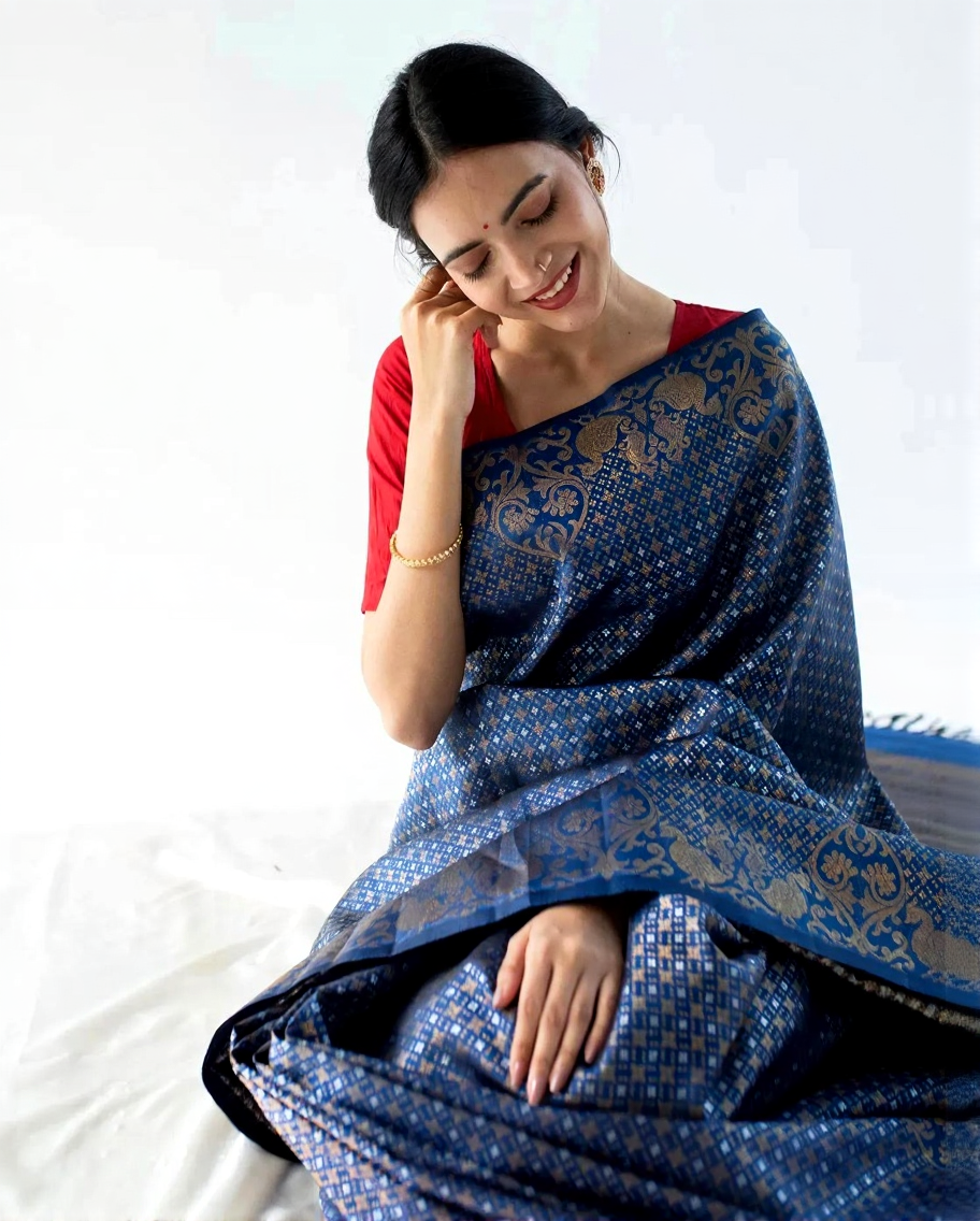 Eternal Weaves Banarasi Soft Silk Saree Gold Zari
