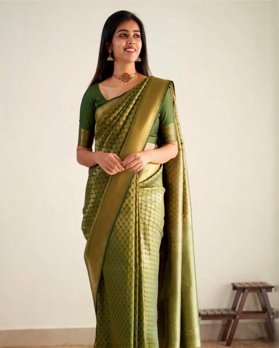 Serene Grace Kanjivaram Banarasi Soft Silk Saree with Elegant Border – Colour 1