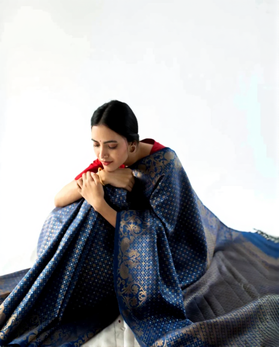 Eternal Weaves Banarasi Soft Silk Saree Gold Zari