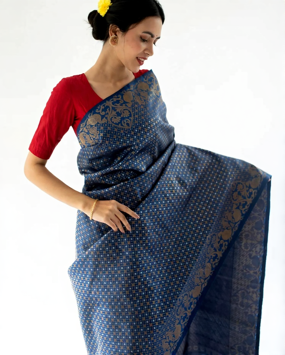 Eternal Weaves Banarasi Soft Silk Saree Gold Zari