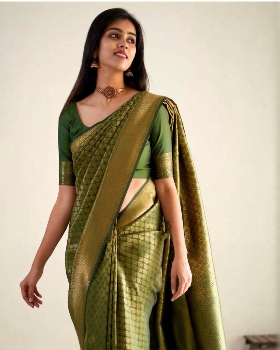 Serene Grace Kanjivaram Banarasi Soft Silk Saree with Elegant Border – Colour 1