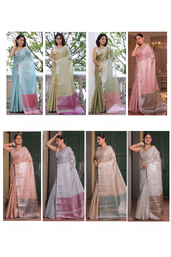 Pure Tissue Silk Saree, Contrast Pallu, Contrast Blouse, Indian ethnic wear, traditional attire, tissue silk weave, designer saree, luxurious fabric, festive wear, party wear, elegant drape, silk saree, handloom, wedding saree, special occasion outfit, dual-tone saree, women's fashion, ethnic fashion.
