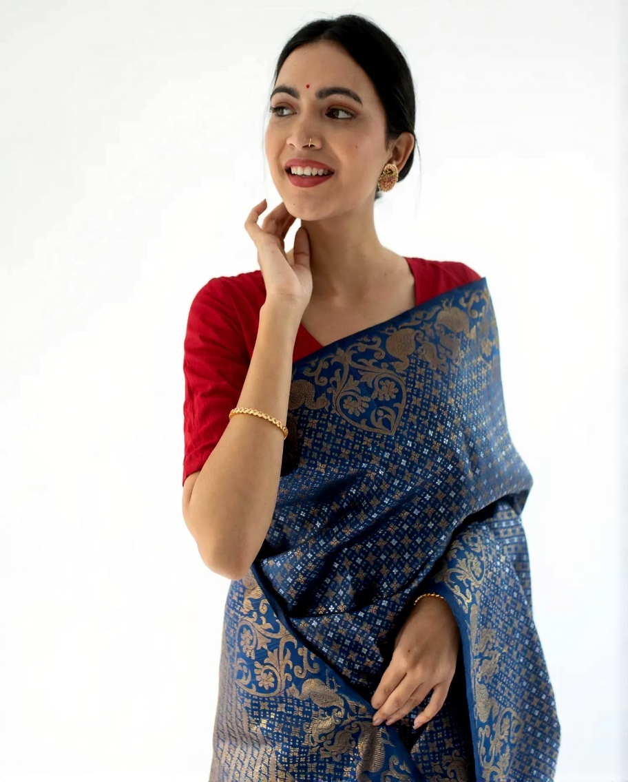 Eternal Weaves Banarasi Soft Silk Saree Gold Zari