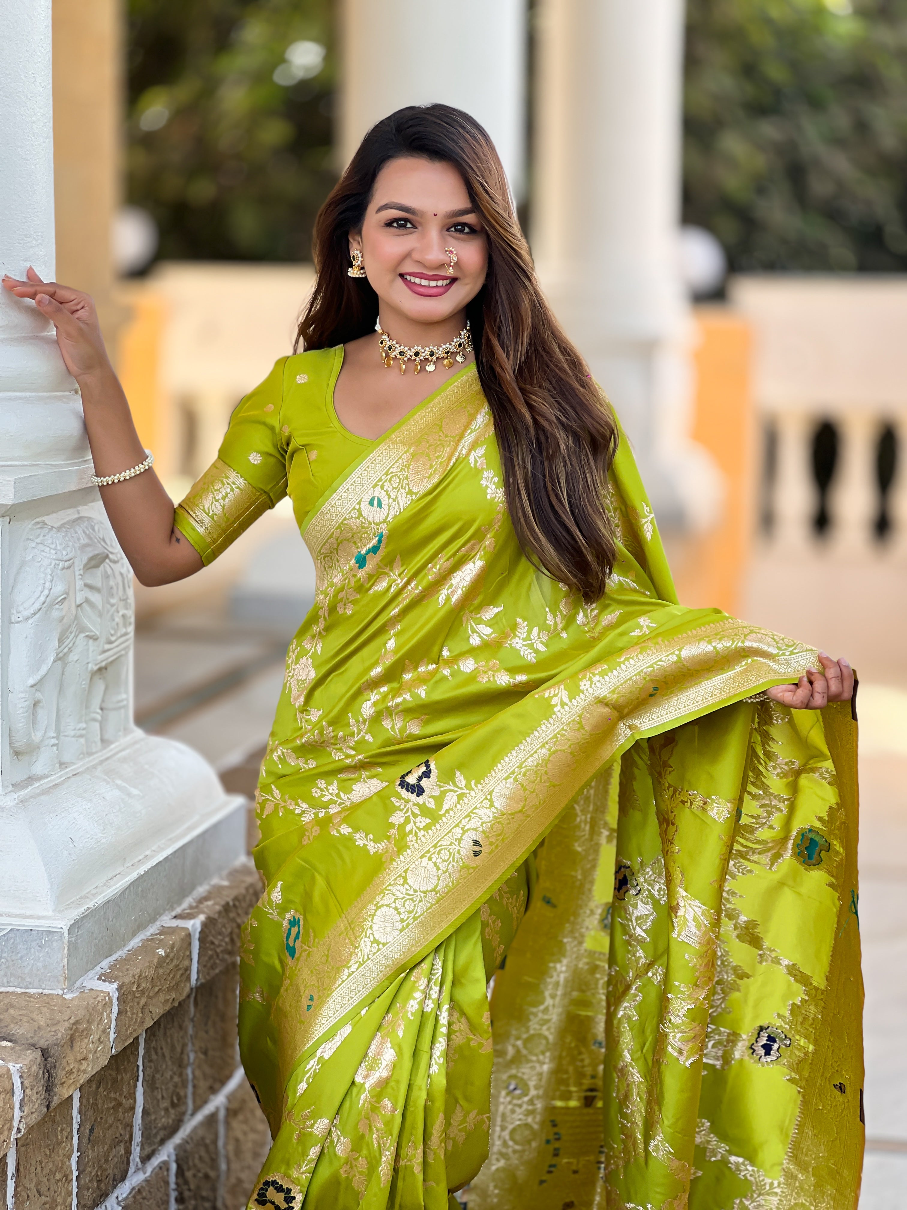 soft banarasi silk saree with meenakari weaving and zari work