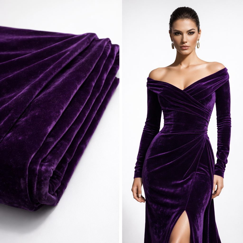 Solid Velvet Fabric for Blouse – Plain Unstitched Velvet Cloth – Purple – 1 Meter