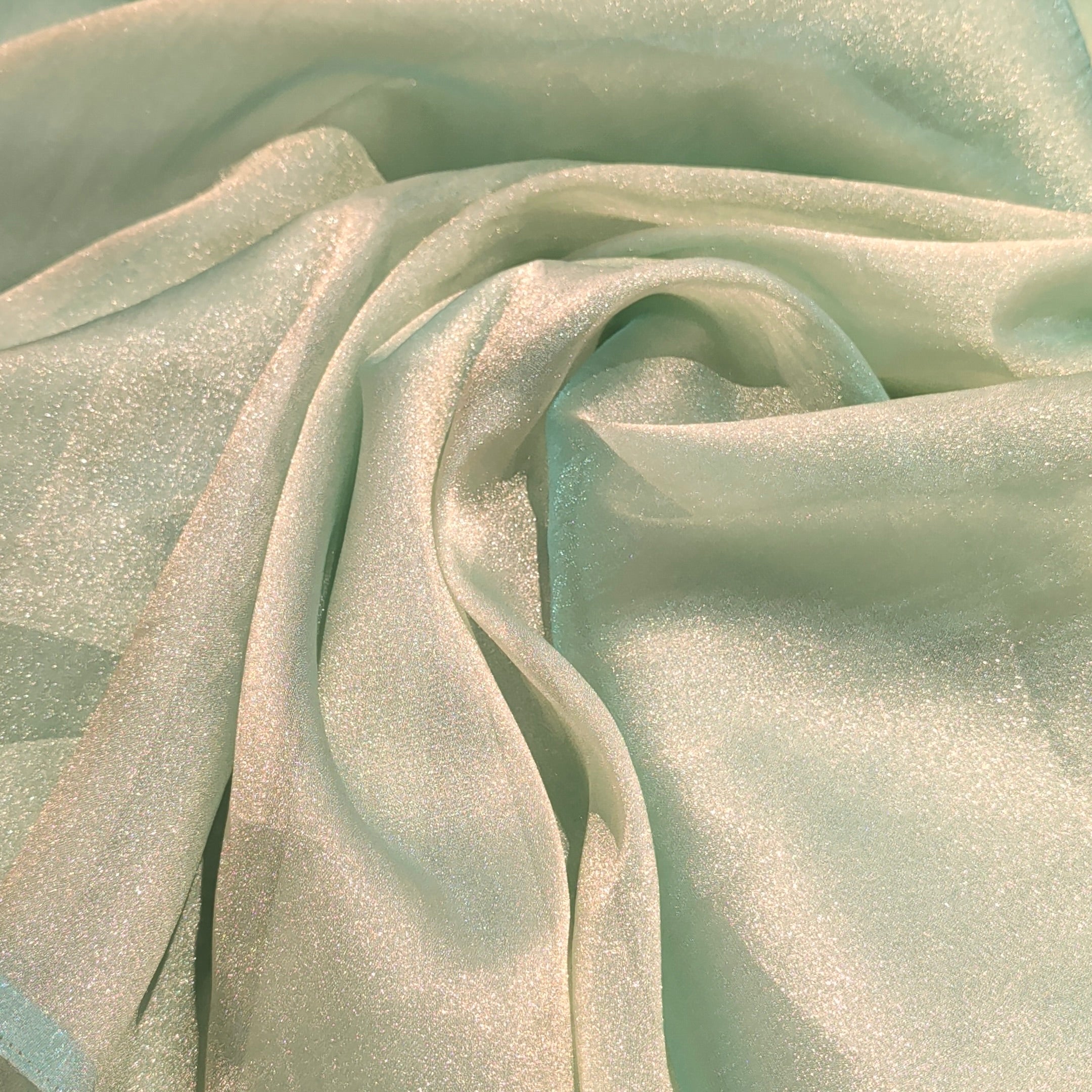 Pista Green Organza Zari Fabric 1 Meter | Lightweight Sheer Designer Fabric for Saree, Dupatta, Blouse & Ethnic Wear