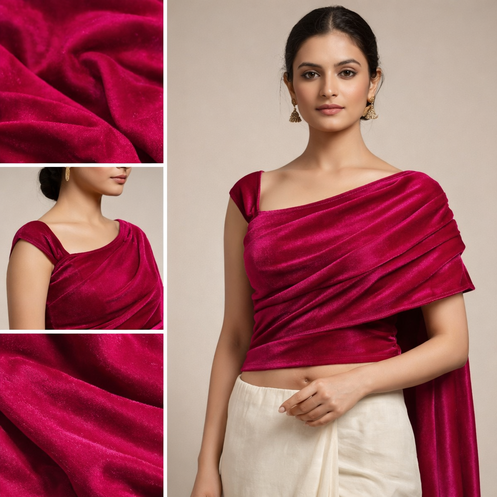 Solid Velvet Fabric for Blouse – Plain Unstitched Velvet Cloth – Rani – 1 Meter