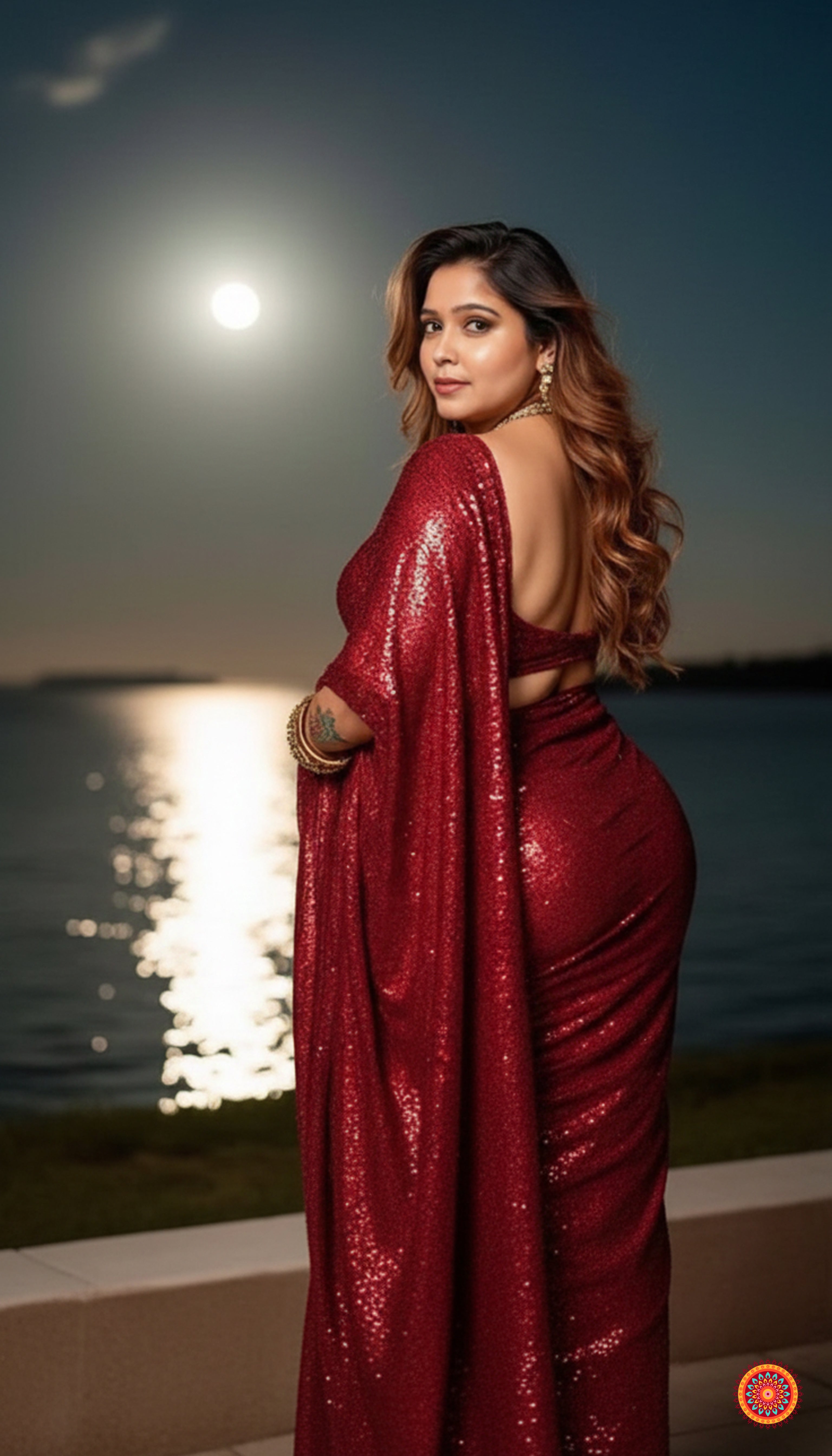 Sparkle red pure georgette saree paired with sparkle red velvet blouse for festive glam look